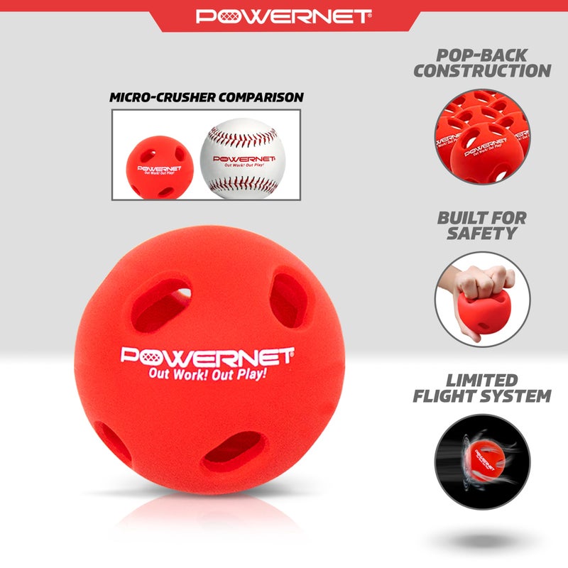 PowerNet Micro Crusher Training Baseballs, Baseball Hitting Trainer for Improved Speed, Power & Coordination, Batting Practice Baseballs 12 Pack (Red) - Image 3